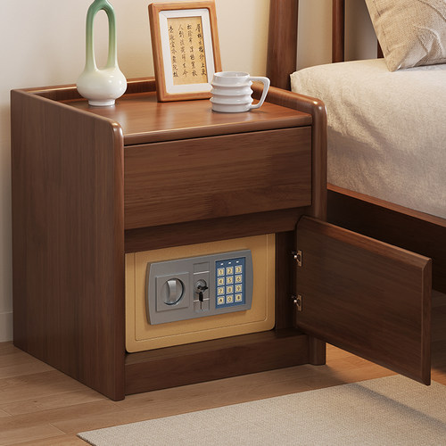 简约智能实木床头柜保险箱一体柜