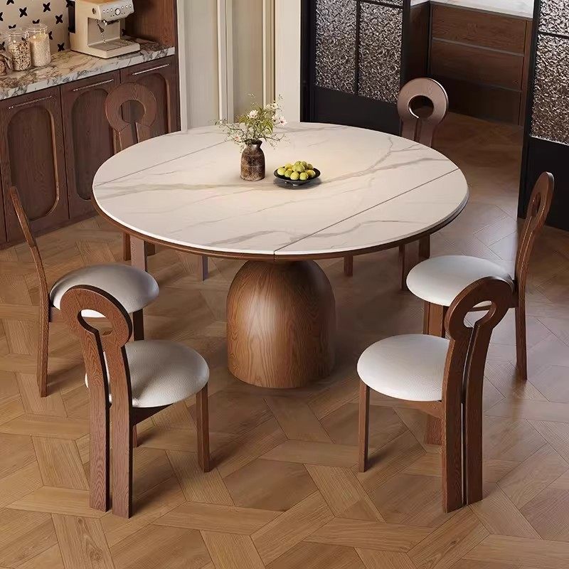 中古风实木岩板餐桌家用小户型餐厅吃饭桌可伸缩折叠圆桌一物两用,住宅家具,岩板餐桌,淘宝优惠券,粉丝福利购,淘宝优惠卷