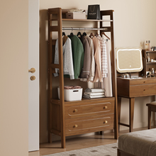 实木衣帽架中古风小户型落地式挂衣架家用卧室衣服多层置物收纳架