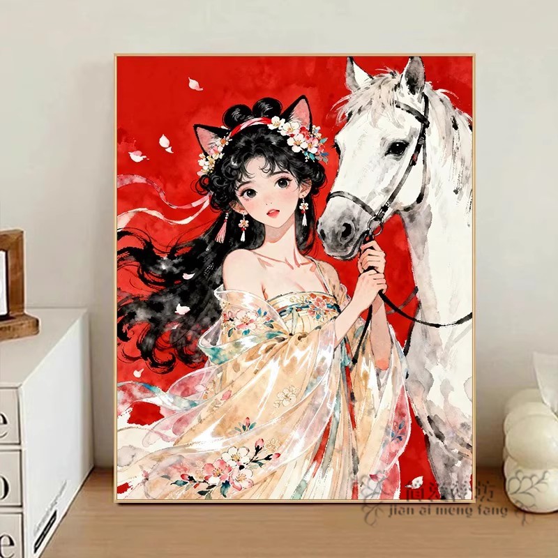 2026新款十字绣线绣小件中式少女和马简单手工自制刺绣钻石画满钻