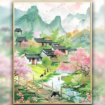 新款世外桃源风景十字绣现代简约风半成品自己绣刺绣砖石绣5D满钻