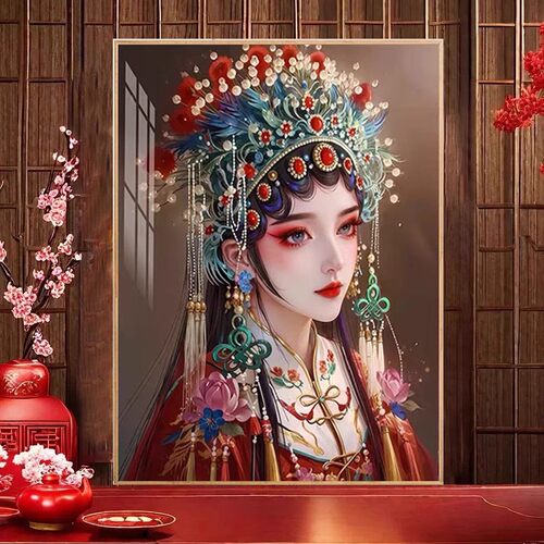 京剧花旦十字绣新款自己绣竖版小幅戏曲人物图案风华美女刺绣手工
