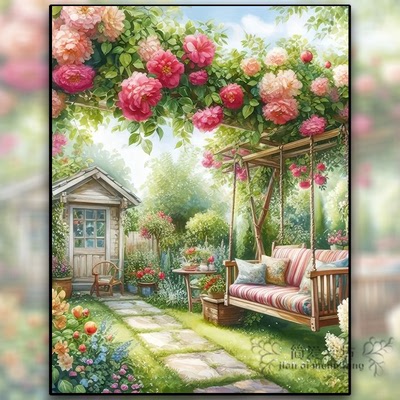 印花十字绣2025新款客厅线绣庭院花廊自己绣小件刺绣钻石画满钻5d