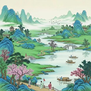 印花十字绣2026新款满绣古风山水画小桥流水风景手工刺绣钻石贴画