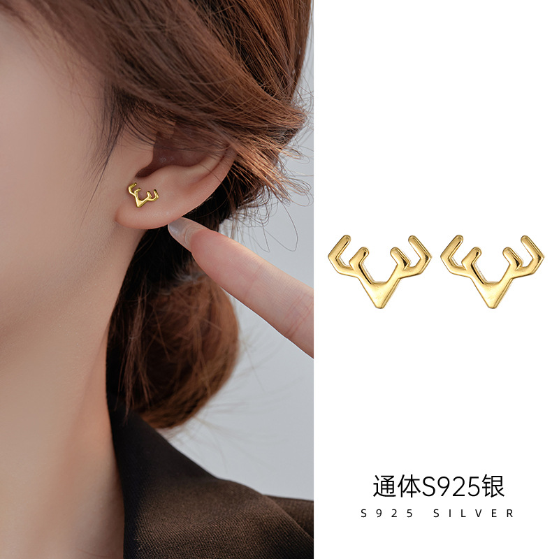925纯银麋鹿耳钉女ins简