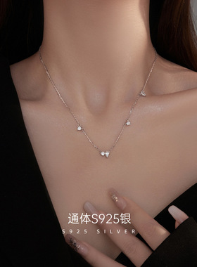 925纯银锆石项链女轻奢时尚百搭闪钻ins高级感锁骨链跨境新款爆款