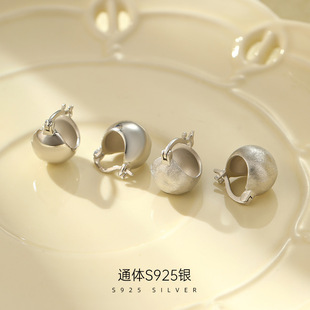 极简耳扣耳环高级感冷淡风耳饰女 925纯银拉丝圆球耳钉ins博主同款