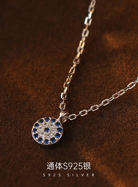 S925银圆牌吊坠项链女恶