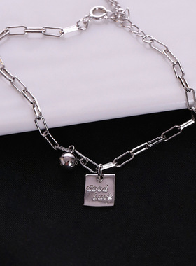 925纯银方牌手链女个性百搭链条幸运手环ins设计感跨境热销新款潮
