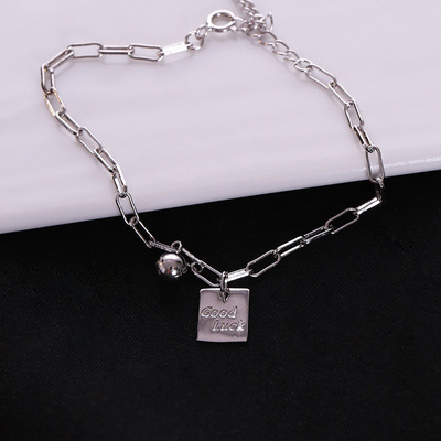 925纯银方牌手链女个性百