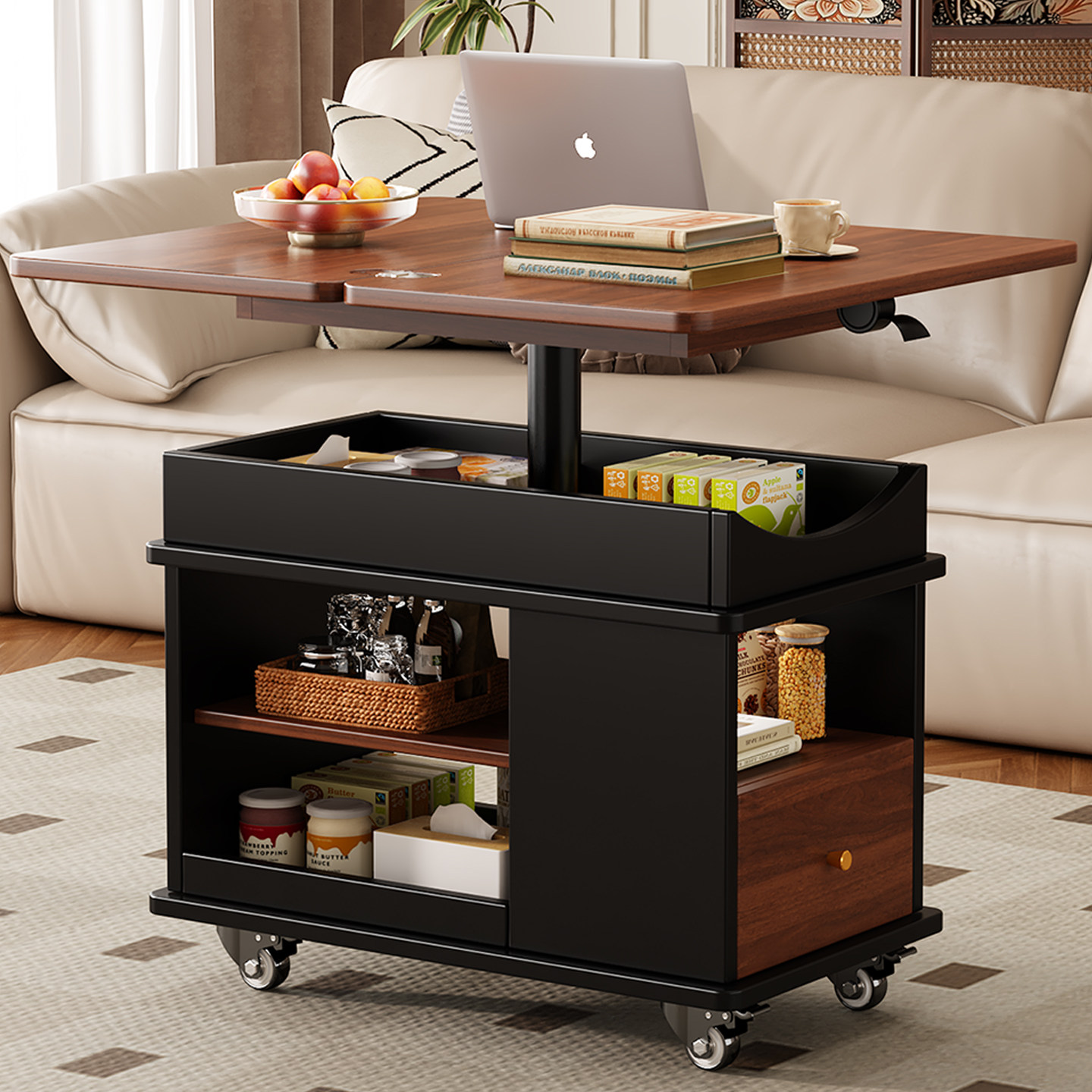 可移动升降茶几桌阳台客厅小推车床头置物窄柜沙发旁侧边的茶水柜