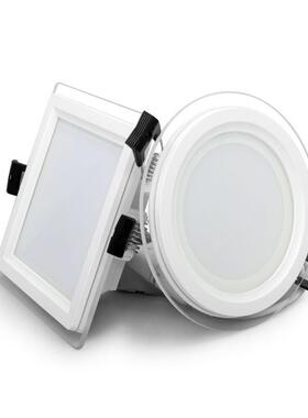 LED双色玻璃筒灯6W三色变光开9.5洞灯孔灯方形圆形面板灯防雾射灯