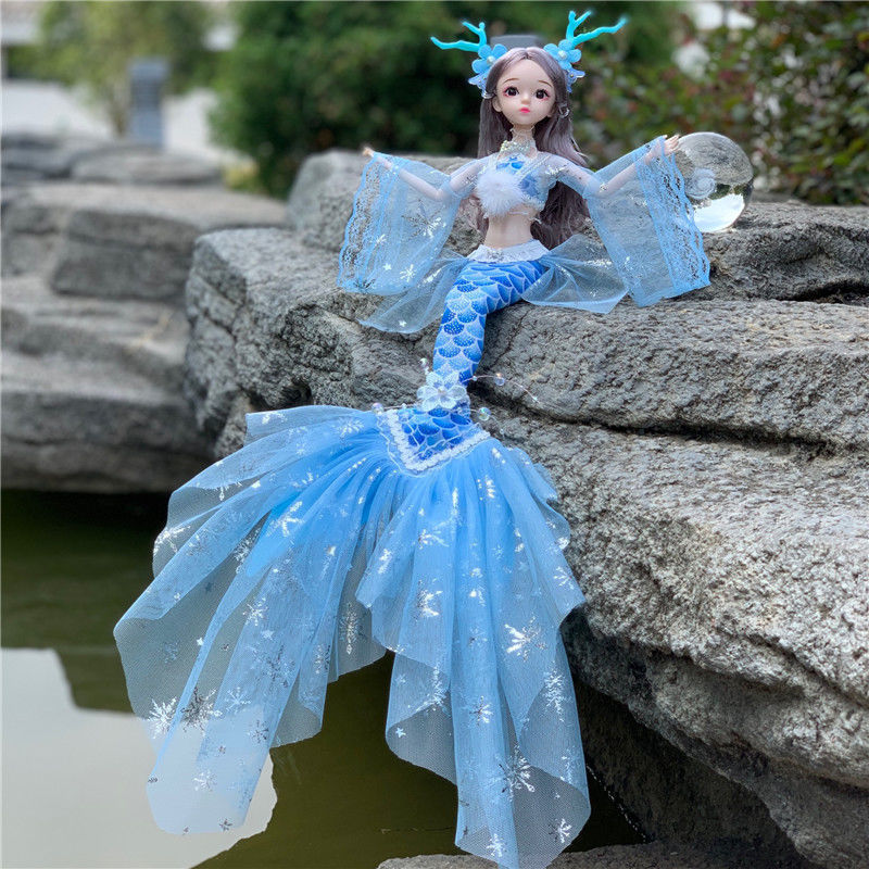 拉曼缇美人鱼娃娃女孩玩具带汉服鹿角儿童生日礼物女长袖公主布玩