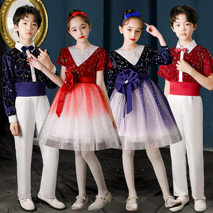 儿童合唱服小学生女童演讲口才诗歌朗诵比赛主持人礼服演出服秋冬