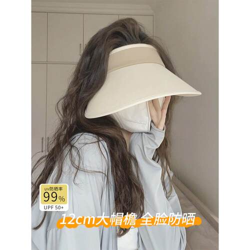 遮阳帽女防晒夏款显脸小骑车吹不翻空顶帽防紫外线大帽檐太阳帽子