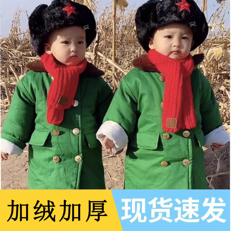 儿童军棉绿大衣加棉加厚中长款男女儿童外套军大棉衣加绒冬季宝宝