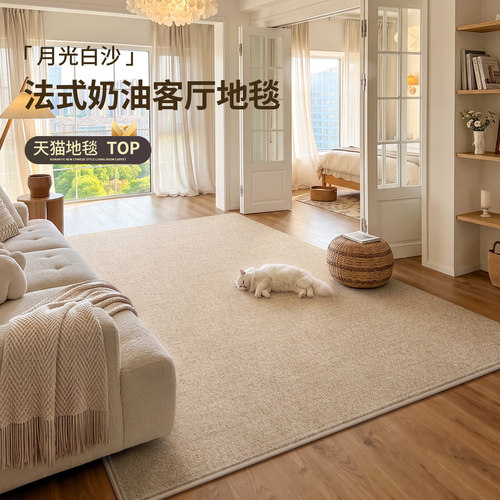 兴连心法式奶油风纯色地毯免打理