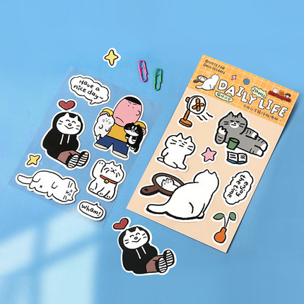 NOTE FOR×MATSUGODA联名 合成纸贴纸 韩国插画师GOMATSU搞怪猫咪生活手帐行李箱电脑平板装饰素材