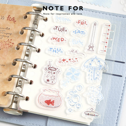 NOTE FOR 活页硅胶手帐印章《生活灵感集》适配A7M5活页手帐简约线条时间轴文字工作记录盖章