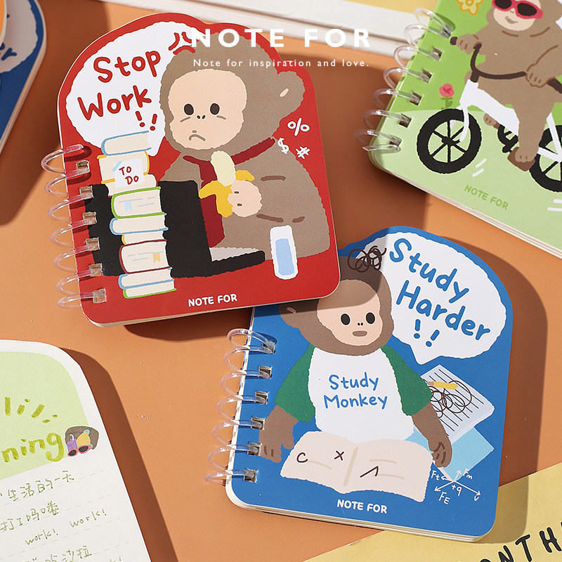 NOTE FOR 异形线圈本《哈喽Monkey》可爱搞怪吗喽学生手帐本便携式随身小号记事本小便签记录备忘录小笔记本