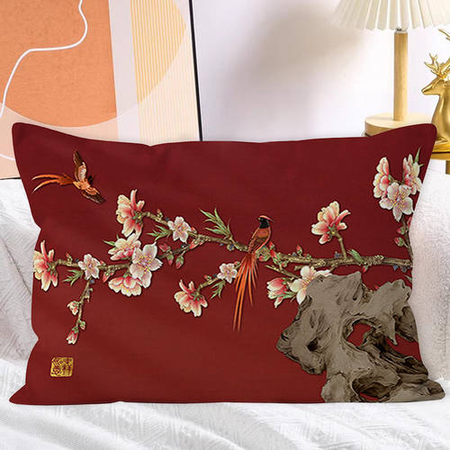 花鸟经典红色中国风新中式满绣十字绣自己手工线绣家用印花抱枕套