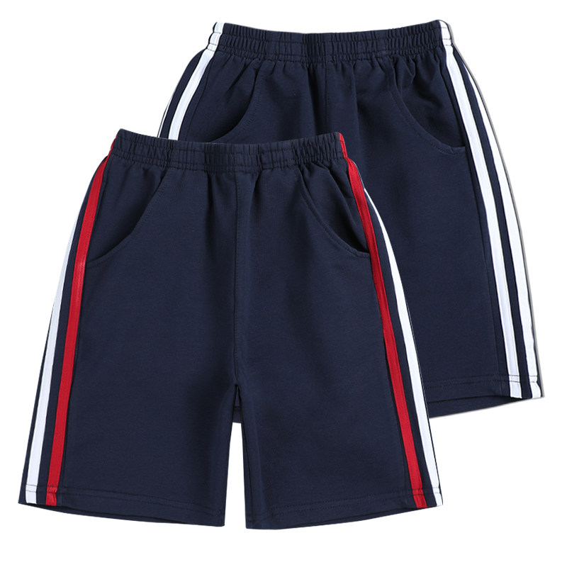 儿童校服短裤藏青色夏装薄款男童女童中裤红白条小学生班服运动裤