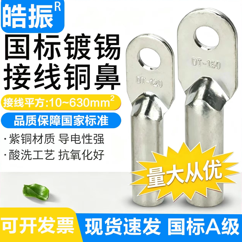 DT国标A级铜鼻子镀锡非镀锌35/50/70/95/150/185/240平方接线端子