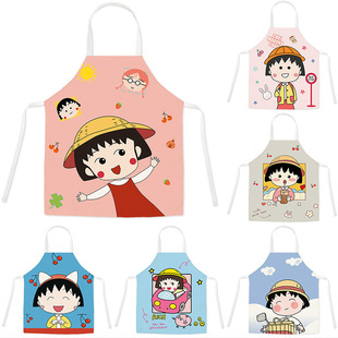 樱桃小丸子卡通防污无袖围裙工作服家用厨房做饭烹饪烘培围腰罩衣
