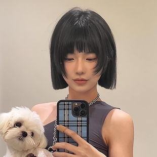 一刀切短发假发全头套女时尚减龄bobo波波头齐耳圆脸仿真假发套