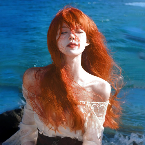 脏橘色羊毛卷lolita假发女长发