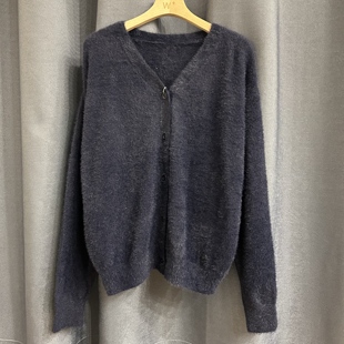 日单拉绒混纺V领开衫 复古质感慵懒随性针织毛衣