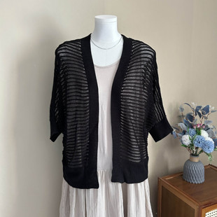 日单女士披肩春夏薄款 旗袍外搭纯色亲肤镂空针织衫 外穿蝙蝠袖