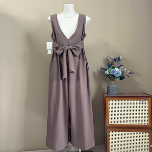 日单品牌订单女士无袖连体裤直筒裤阔腿休闲裤收腰系绳