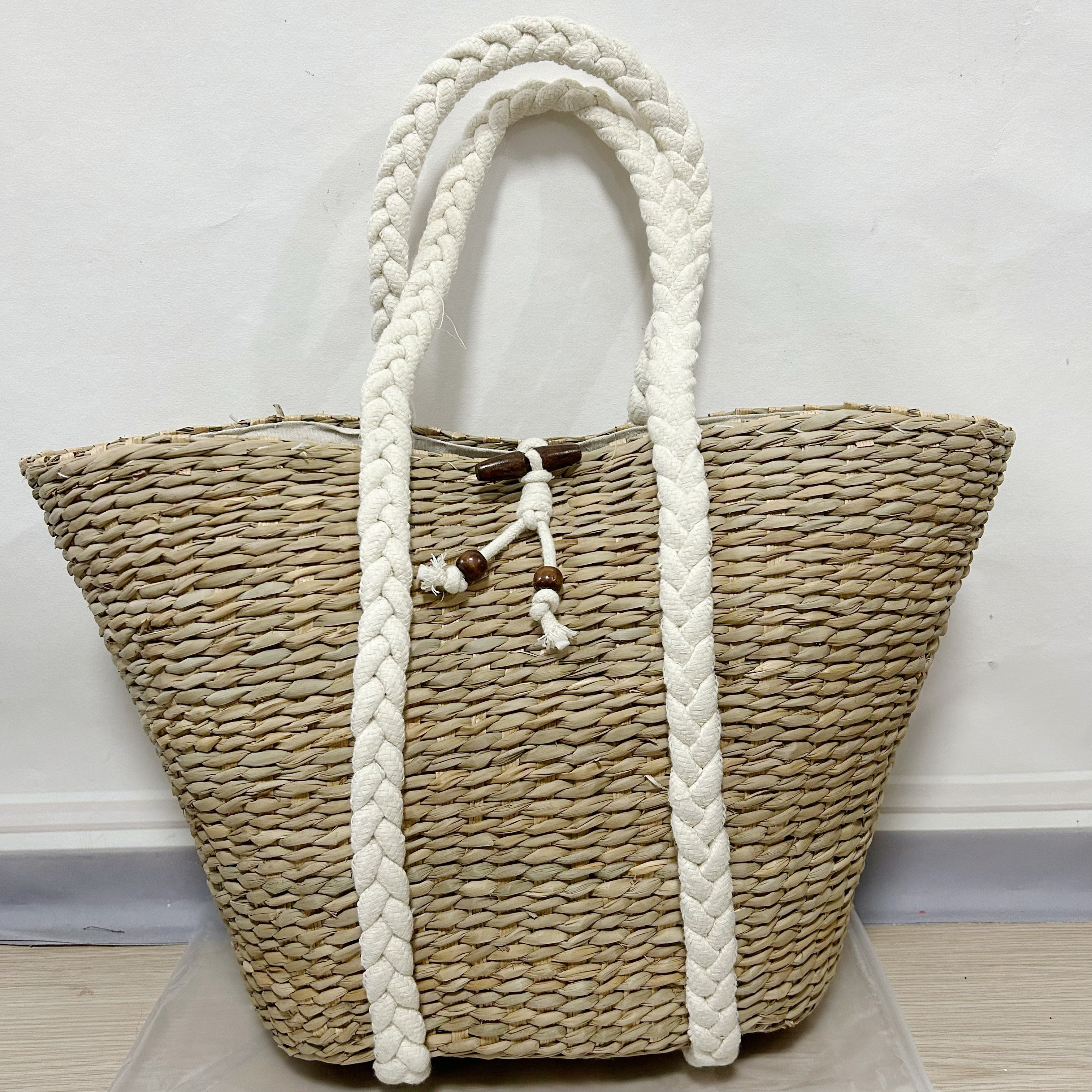 【不退换】出口剩余订单天然材质手工制作托特包草包手提蒲草包