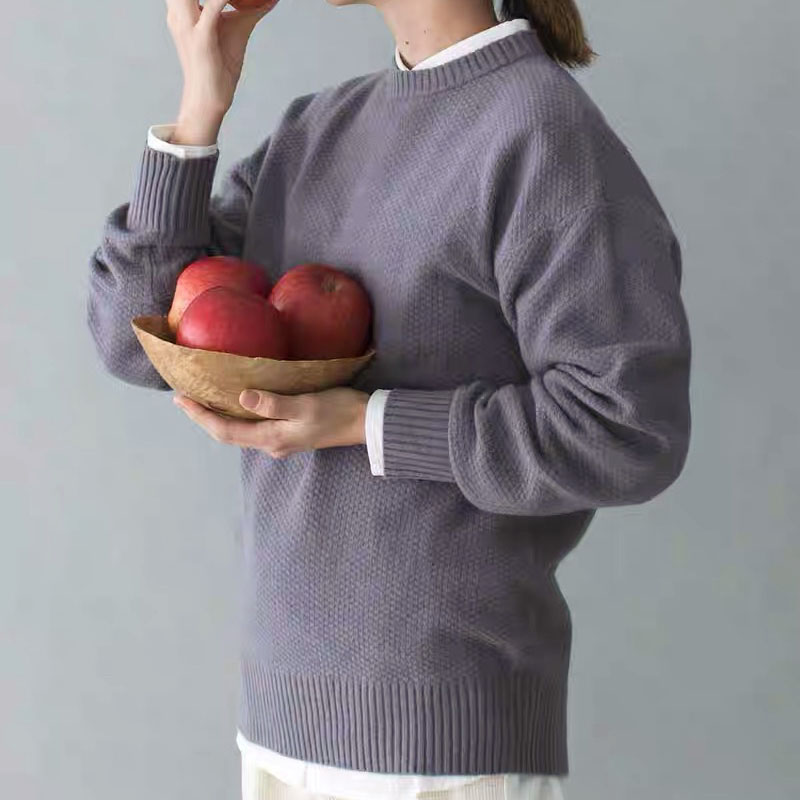 日单贵牌休闲套头厚实彩色纱线撞色桂花针编织针织秋冬长袖毛衣