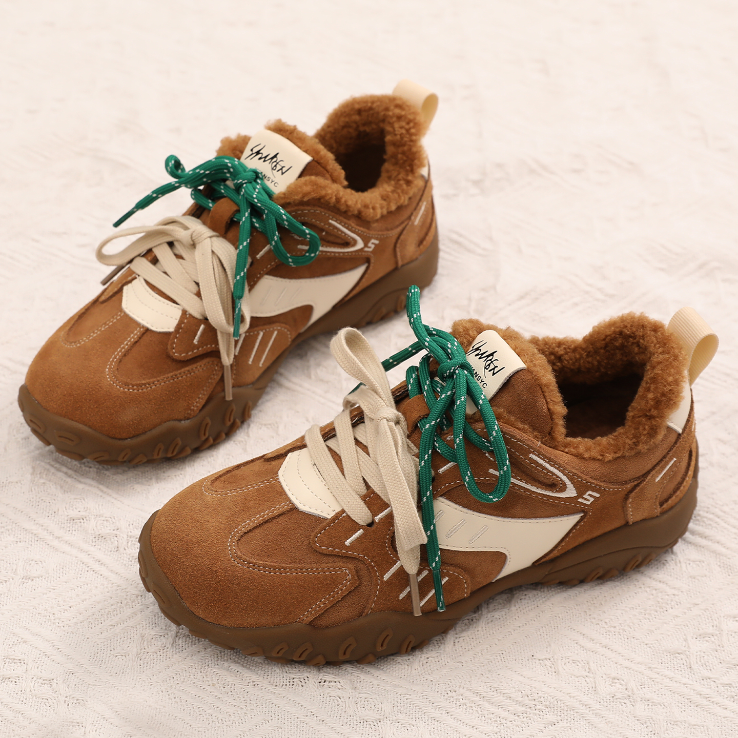 简雅诗妮复古百搭加绒德训鞋女