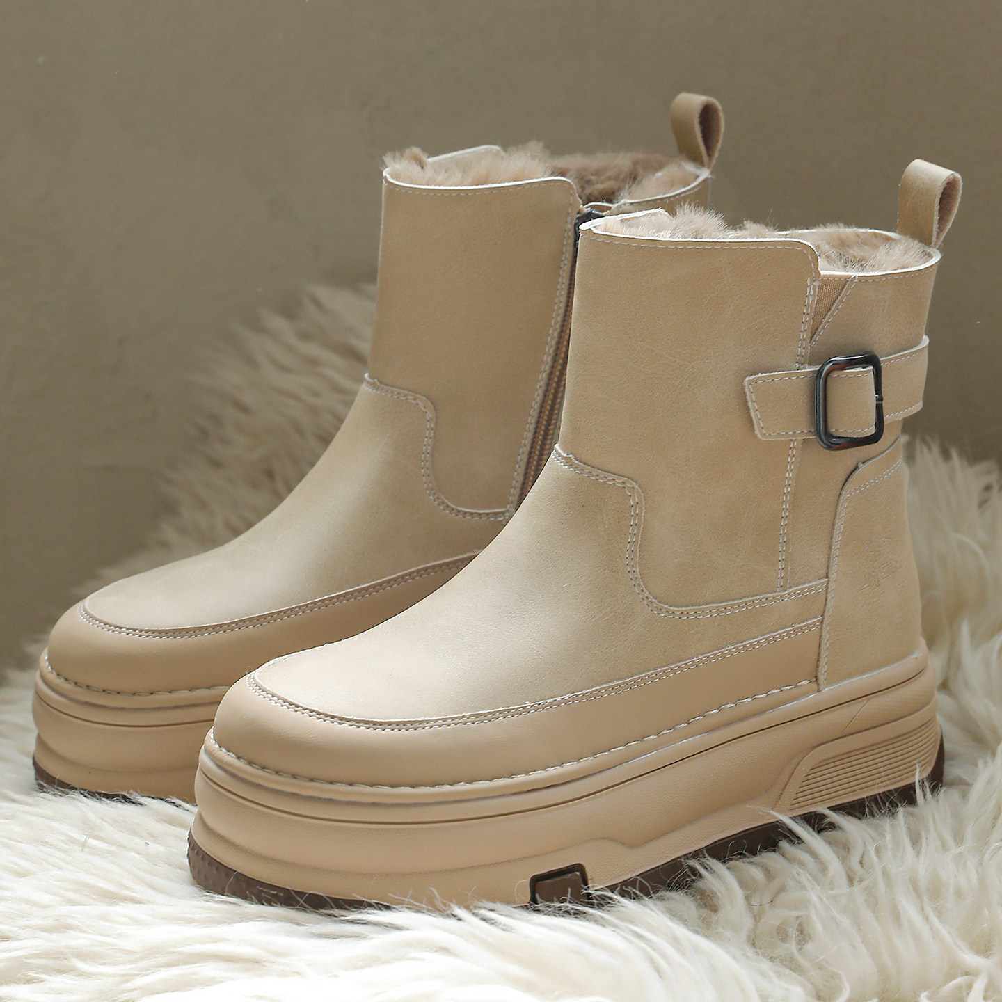 厚底短靴女加绒雪地靴保暖女鞋防滑女款高帮鞋短筒马丁靴冬季棉鞋,女鞋,马丁靴,淘宝优惠券,粉丝福利购,淘宝优惠卷