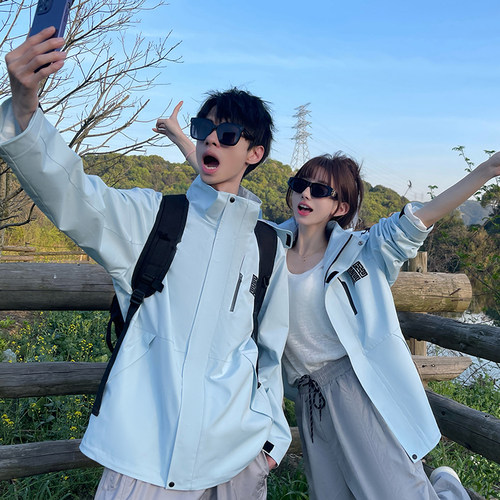 uhmu户外登山冲锋衣女潮牌三合一可拆卸两件套防风防水旅行外套男