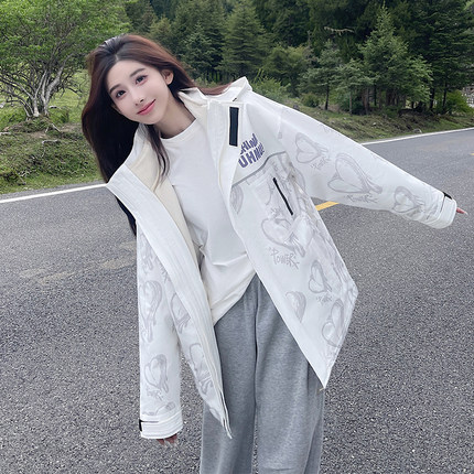 UHMU甜系冲锋衣女羽绒服24新款三合一可拆卸防风防水外套登山服男