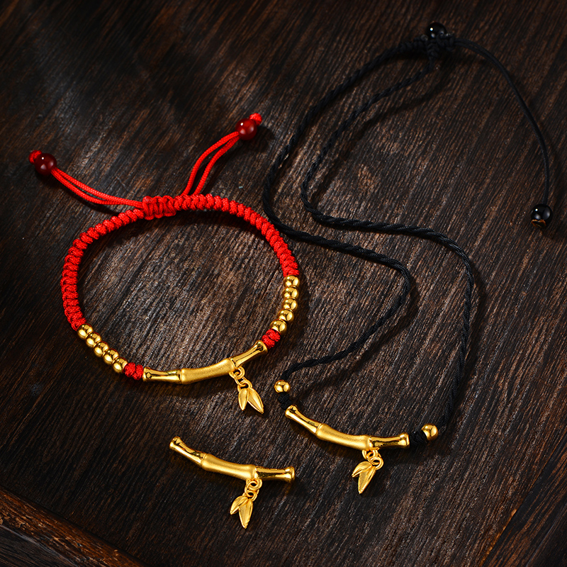 Golden bamboo joint half curve road through hand rope elbow Xinglong bamboo leaf 3D bamboo knot full gold hard gold 999 Gold Bracelet