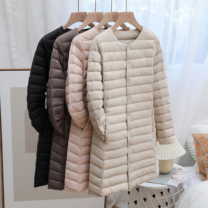 中长款女搭羽绒服保暖V大码大衣外套轻薄跨境领圆领内胆内时尚潮