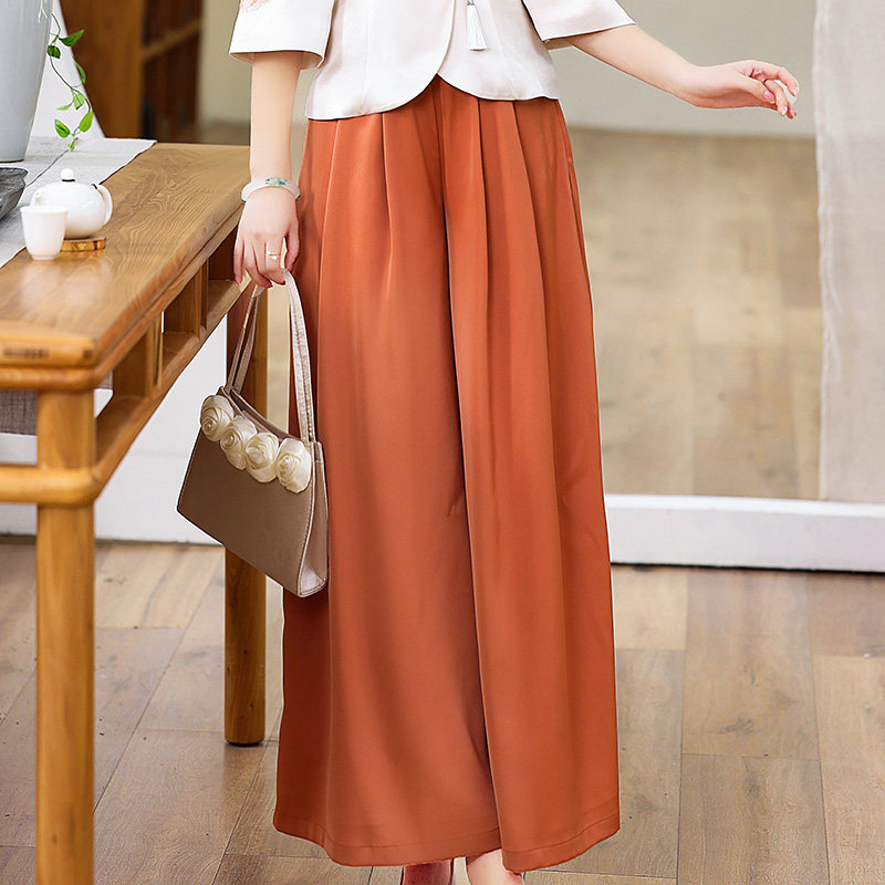 阔腿裤女高腰夏季搭配唐装汉服旗袍上衣垂感气质宽松九分直筒裤