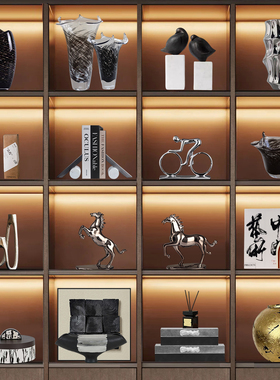 新中式简约现代艺术玄关桌面装饰摆件样板间售楼处书房客厅装饰品