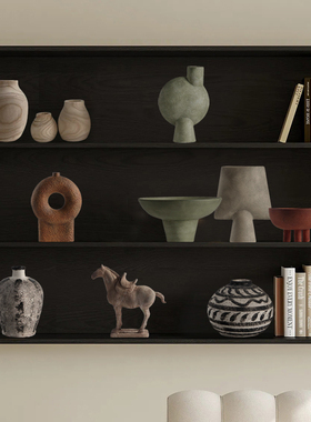 侘寂风新中式复古陶瓷干花器马摆件客厅玄关博古架装饰品组合摆设