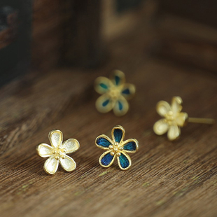 一世长安仿点翠花朵长命锁蝴蝶耳钉底胎铜胎配件耳饰 送素材纸