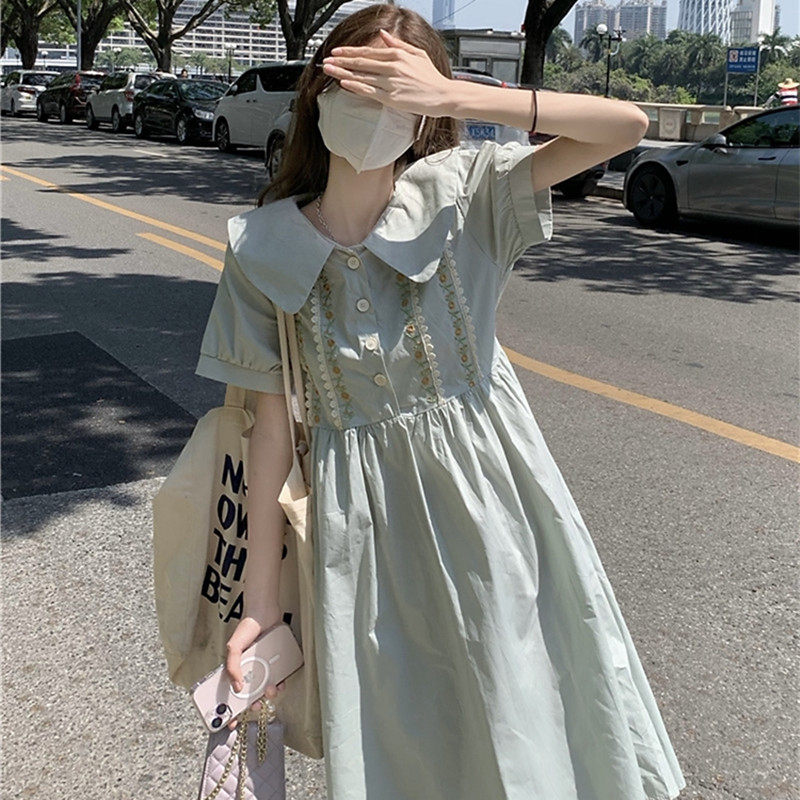法式娃娃领森系连衣裙女夏装2024新款清新减龄甜美宽松时尚大摆裙