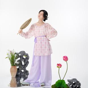 短款 圆领衫 松紧阔腿裤 织满庭汉元 国风套装 桃桃芋圆 日常夏季 素