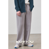 KUYIOU 男 运动宽松直筒长裤 两侧褶裥工艺 毛圈棉抽绳松紧腰卫裤