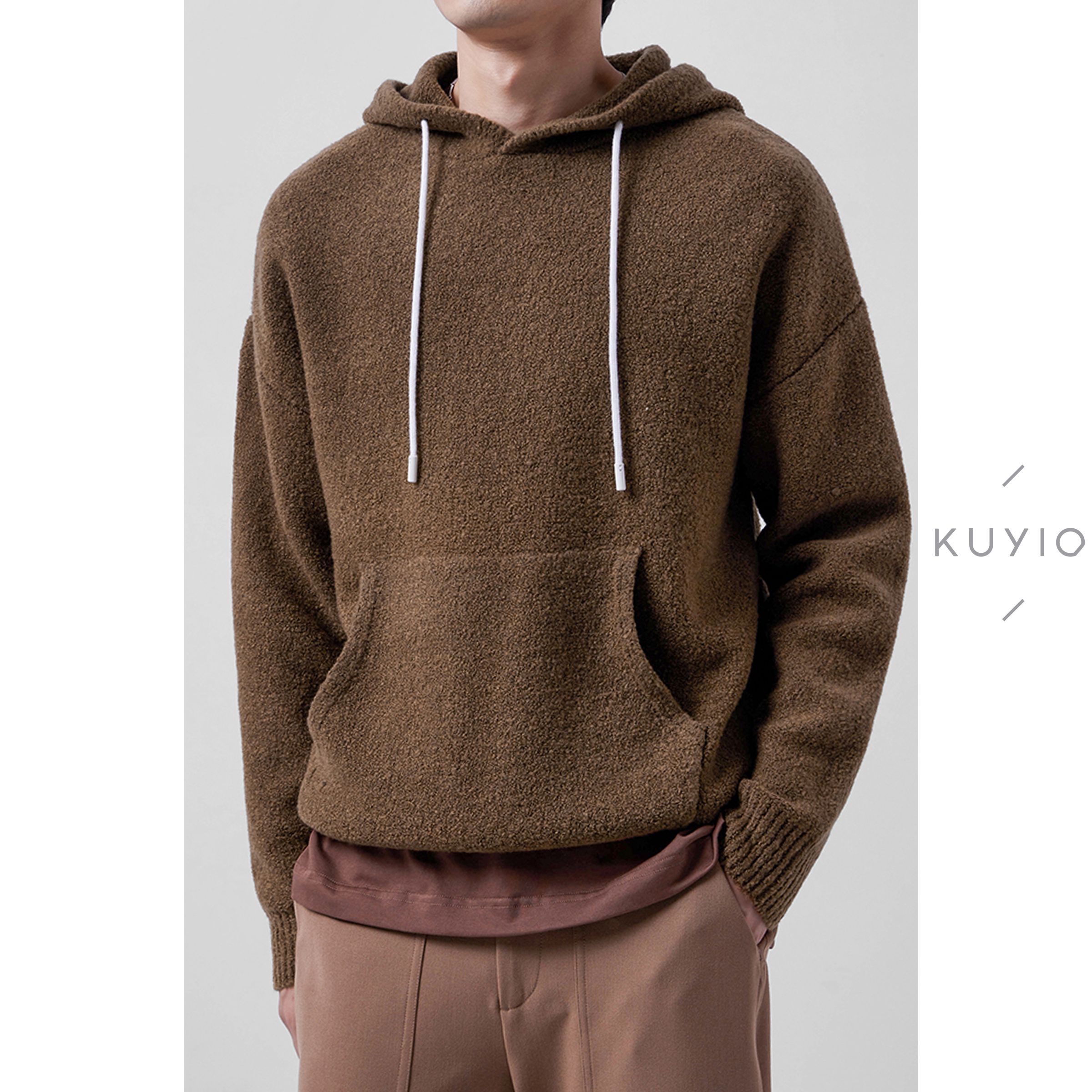 圈圈纱软糯羊毛混纺落肩连帽卫衣