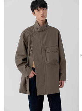 KUYIOU/瑞典摩托车夹克改良 后背倒V开叉立领短款风衣外套男 F05